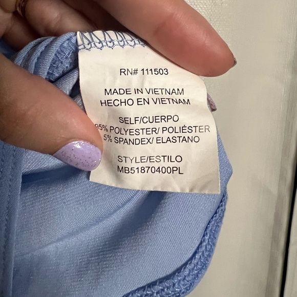 Lily Star Periwinkle Blue Cowl Neck Tie Back Bodysuit - Picture 6 of 8